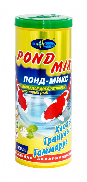 ПОНД-МИКС хлопья, гранулы и гаммарус основной корм для прудовых рыб (банка 1000 мл) 911285