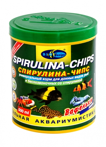 СПИРУЛИНА-ЧИПС вафельки 12 мм (wafers) тонущий универсальный корм для донных рыб и кольчюжных сомиков со спирулиной (банка 500 мл) 911267